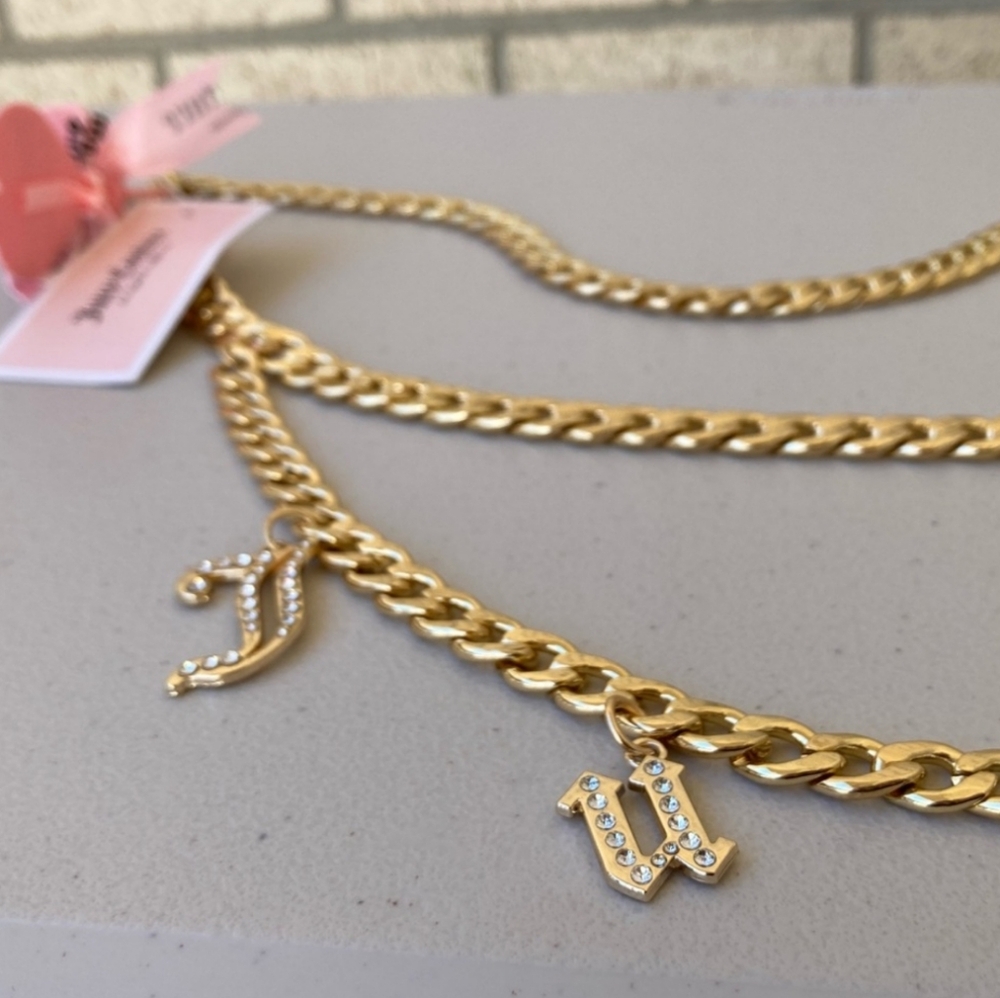Juicy Couture Gold Tone Chain Belt  with Juicy Letter Charms - Various Sizes - Picture 5 of 8